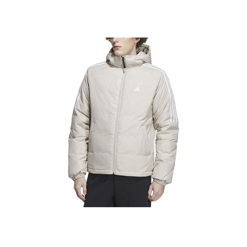 Adidas Puffy Sleeve Striped Design Long Sleeve Hooded Down Jacket Men Outerwear Khaki IT8728
