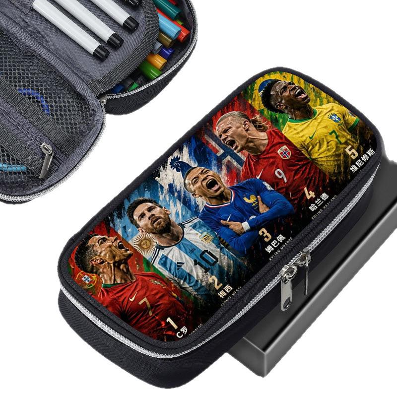 Large Capacity 2026 World Cup Pencil Case: Featuring Ronaldo, Messi, Haaland & Mbappé