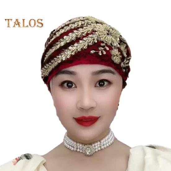 

Женская шляпа-тюрбан с декором из блесток, одинаковый цвет, вышивка, легкий платок для волос, шапка, женская повязка на голову, женская повседневная шапка легкие вина красного