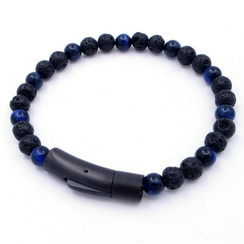 Stainless Steel Tigers Eye Beaded Bracelet Men Women Geometric Style Fashion OL Jewelry
