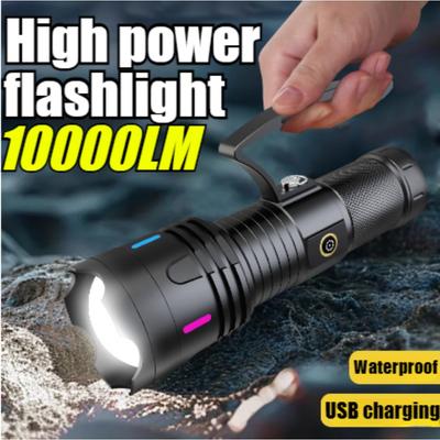 10000LM High Power LED Flashlight USB Rechargeable Long Shot Tactical Torch Strong Light Fluorescent Lantern Outdoor Super Bright Lamp
