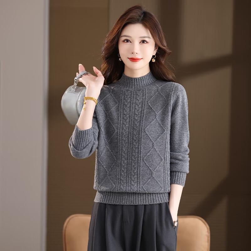 YILITON Women's 100% Pure Wool Half-High Collar Knit Sweater