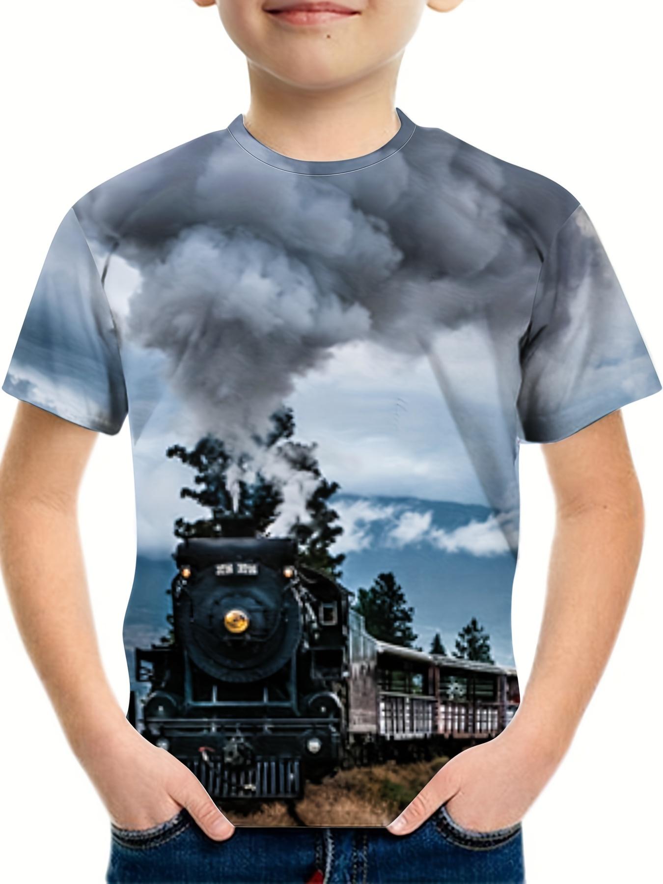 

2025 Детская футболка с изображением тягачей и 3D-принтом, одежда для мальчиков, топы для девочек, футболка с коротким рукавом для детей с изображением машин и тракторов, летние футболки для мальчиков 110