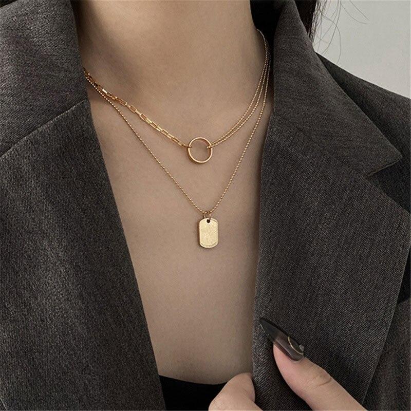 Double Layered Portrait Pendant Necklaces Sweater Chain For Women Stainless Steel Niche Choker Chain Necklaces Jewelry AccessoriesTrendy Pendant