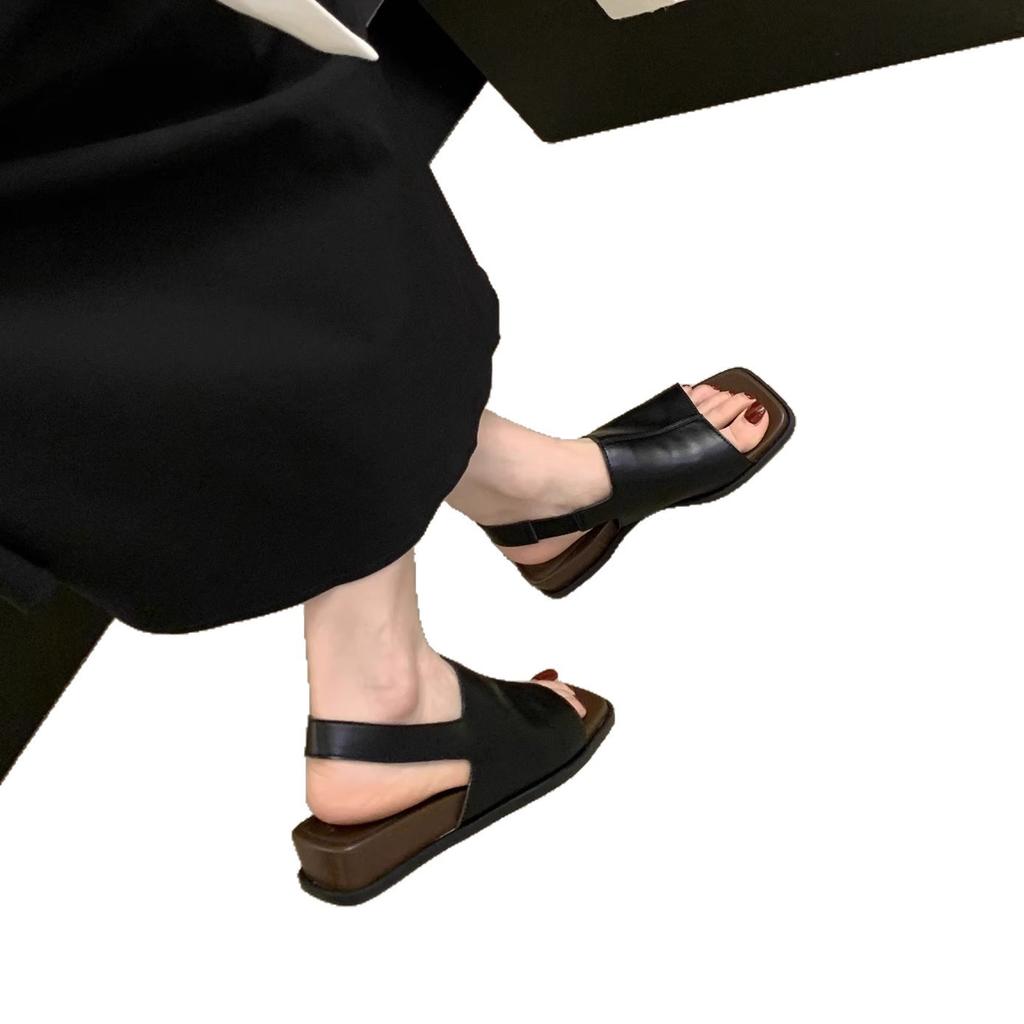 3CM Thick-soled One-word Sandals for Women's Summer Wear 2025 New Simple and Advanced French Retro Open-toed Sandals
