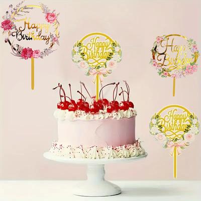 Golden Acrylic Birthday Cake Topper Plaque Elegant Decoration for Parties Anniversaries and Special Events