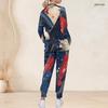 Conjunto de Uniforme de Enfermera para Mujer Tallas Grandes Cuello en V Manga Larga Estampado Patriótico Águila Calva Vintage