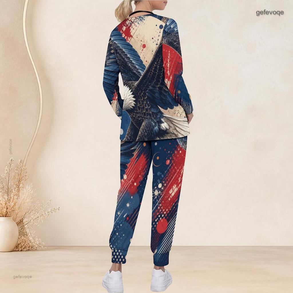 Conjunto de Uniforme de Enfermera para Mujer Tallas Grandes Cuello en V Manga Larga Estampado Patriótico Águila Calva Vintage