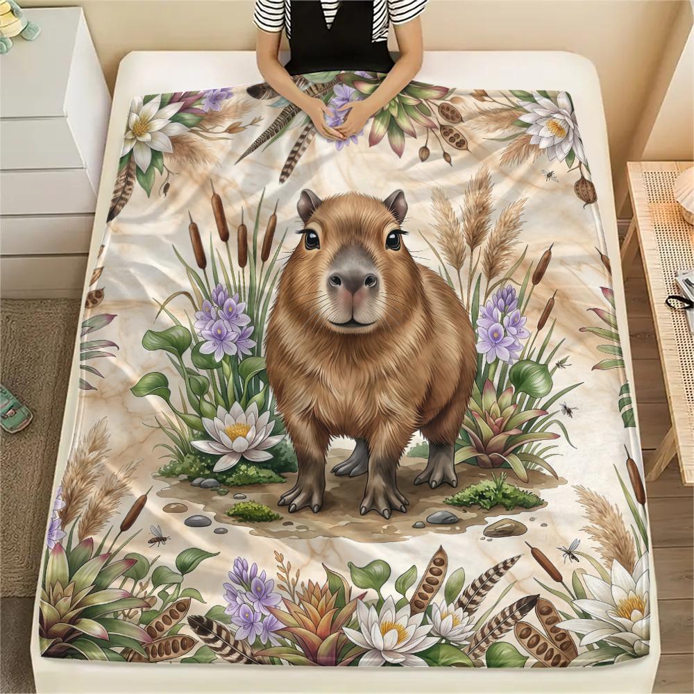 Flower Border Goat Hedgehog Print Flannel Blanket High Quality Comfortable for All Seasons Home Decor Warmth and Comfort Perfect for Christmas Gifts