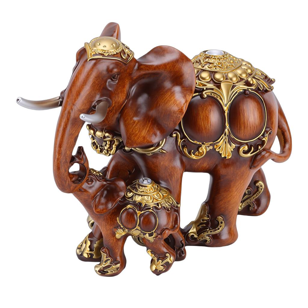 Mother and Baby Elephant Statue Resin Animal Sculpture for Family   Desk Decoration Imitation Wood Grain