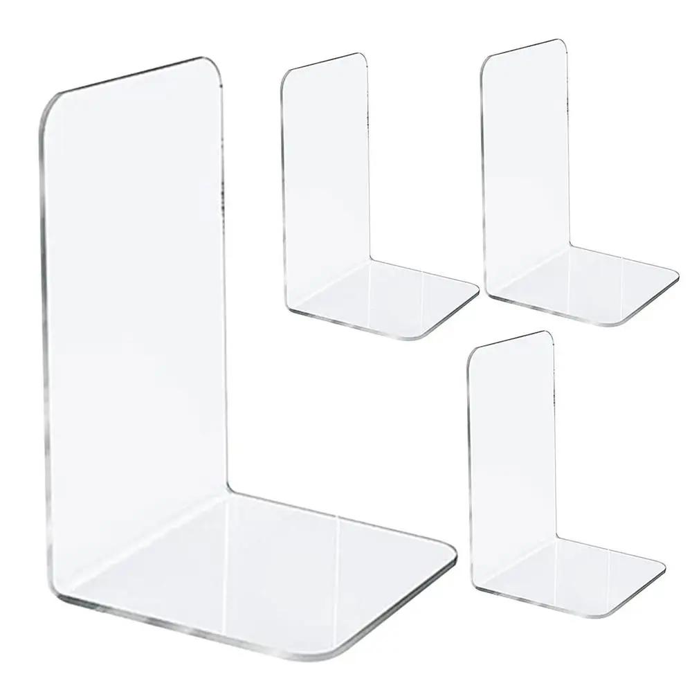L-Shaped Transparent Acrylic Bookends Stand Bookshelf Desktop Decorative Storage Rack Bookend Book Holder School Stationery