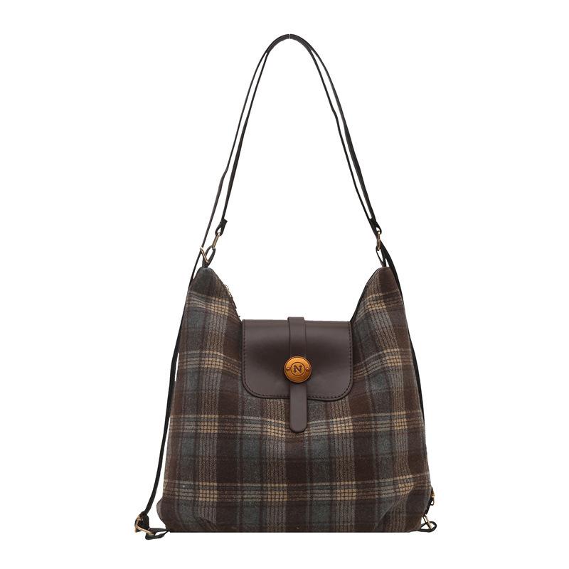 2025 Spring New College Style Casual Plaid Backpack Women's Commuter Multifunctional Large Capacity Shoulder Tote Bag