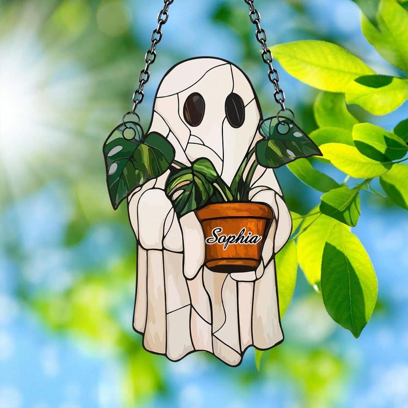 1 Pc Of Cute Ghost And Plant Decoration, 3mm Thickness Acrylic, Colorful Anti-Shatter Window Horror Home Decoration, Halloween Window Decoration