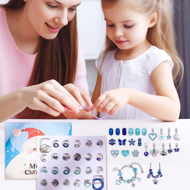 Armband-Bastel-Adventskalender für Frauen 24 Tage Countdown-Kalender Blaues Armband-Bastelset Stilvolles Schmuck-Bastelset
