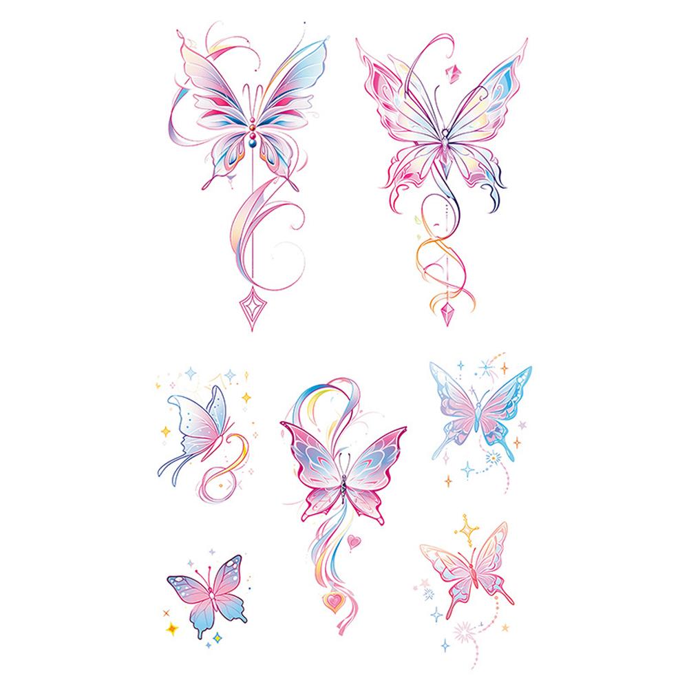 Girl Colorful Butterfly Tattoo Sticker Niche Tattoo Semi Permanent COD Sticker Tattoo Sticker F9F6