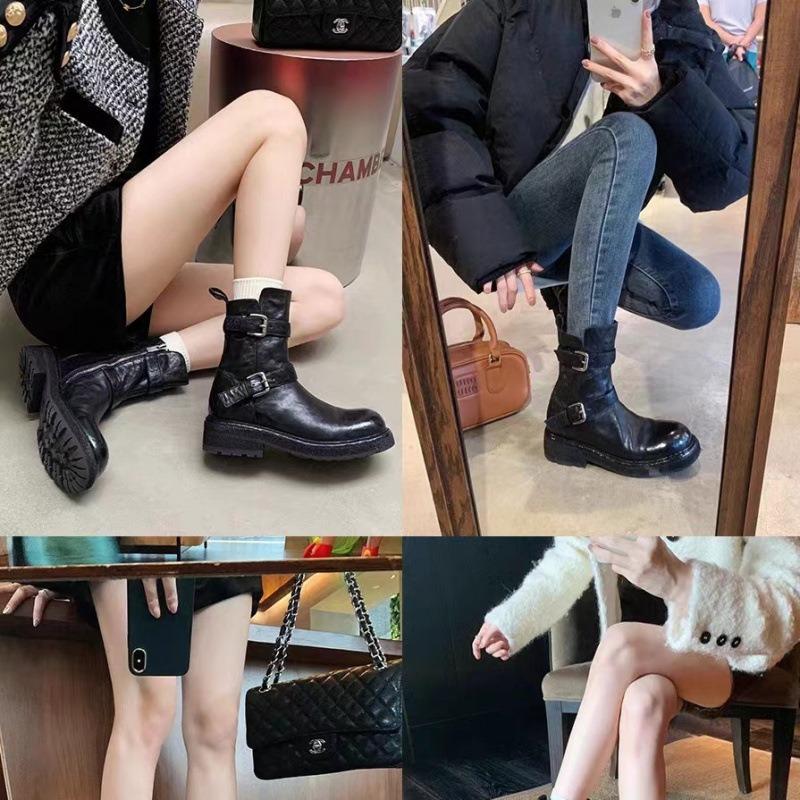 Washed Horse Leather Vintage Maillard Leather Knight Boots Platform Martin Boots Women's Thick Heel Short Boots