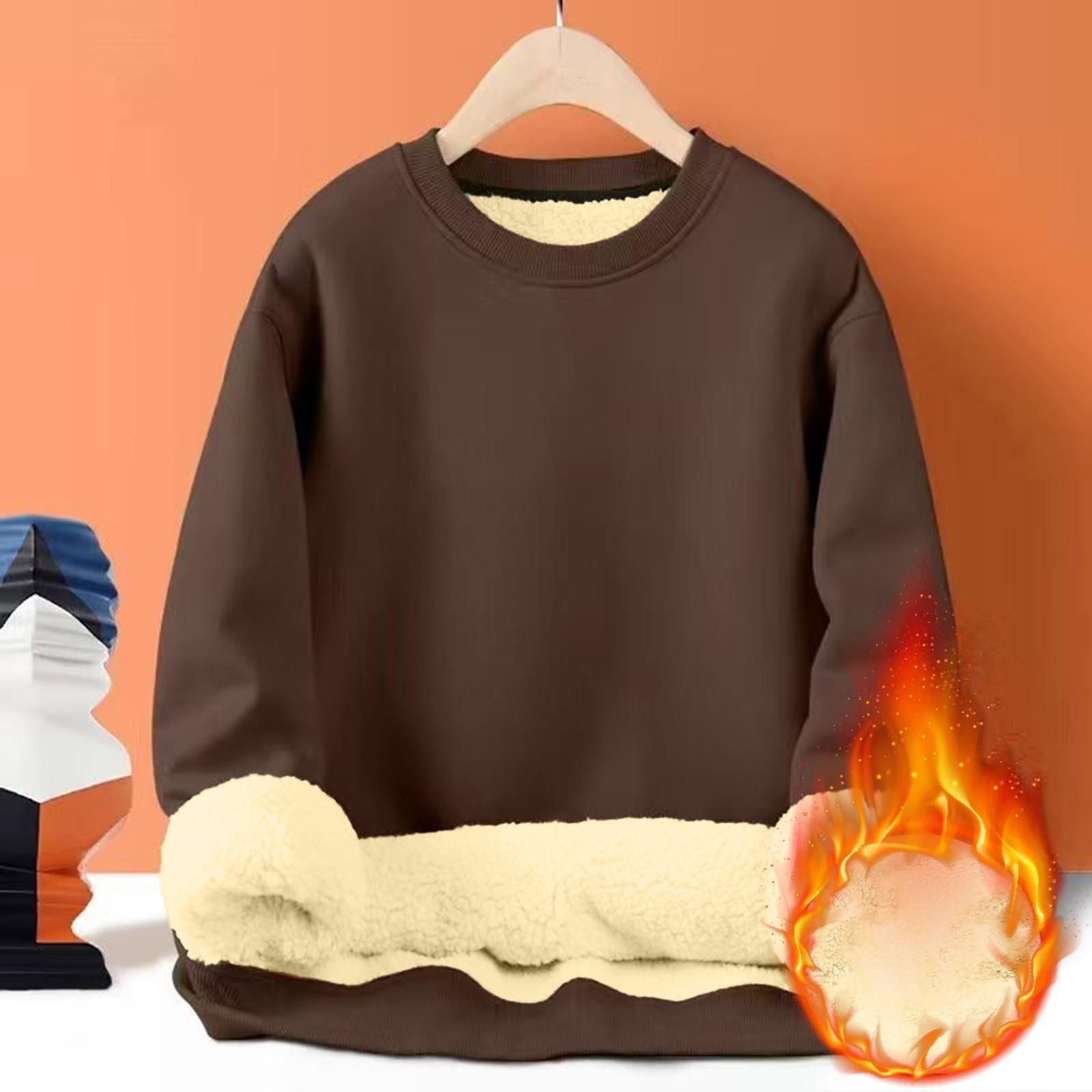 

Толстовки для мужчин с длинным рукавом из флиса, повседневные, пушистые, с круглым вырезом, теплые, зимние S кофейный