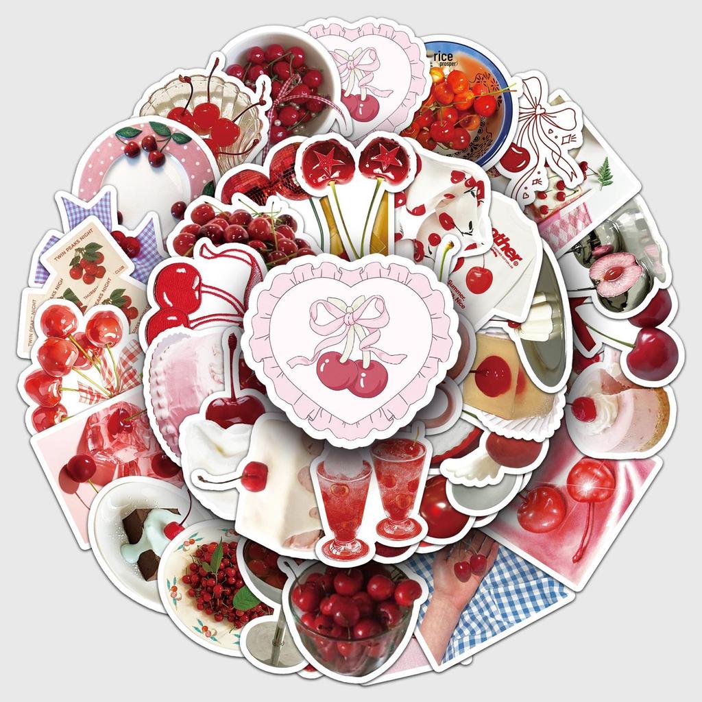 50pcs Cherry Ins Style Graffiti Stickers, Korean Fresh Fruit Design, Decorative Waterproof Stickers for Phone Cases & DIY.