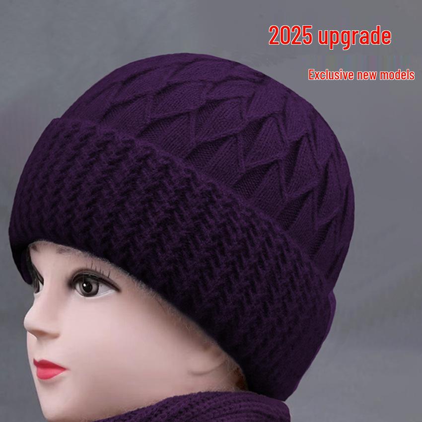 Women's Knitted Winter Hat with Velvet Lining & Ear Protection for Elderly
