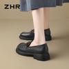 ZHR KL02 Women's Retro Leather Chunky Heel Loafers