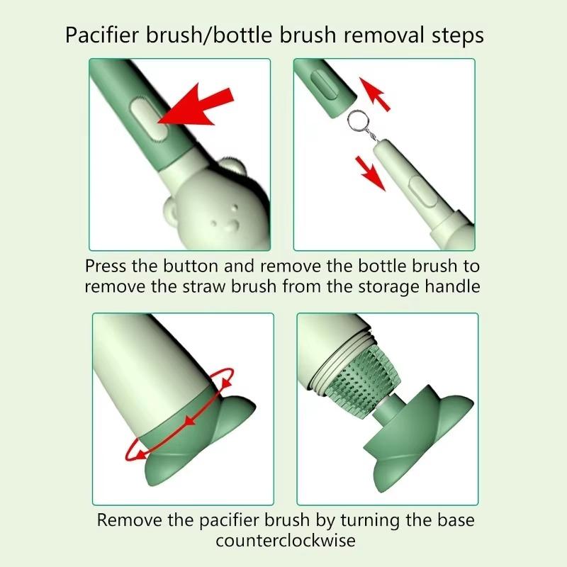 Zestaw 3 w 1 Silikonowych Szczotek do Butelek ze Szczotką do Słomek, Szczoteczką do Smoczków, Szczotką do Czyszczenia Butelek, Zestaw do Czyszczenia, Długi Uchwyt, Wielofunkcyjny