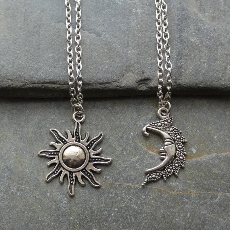 New Silver Color Sun And Moon Necklaces Chain Pair Of Celestial Best Friends Gift For Friend Long Necklaces Pendants Men Women