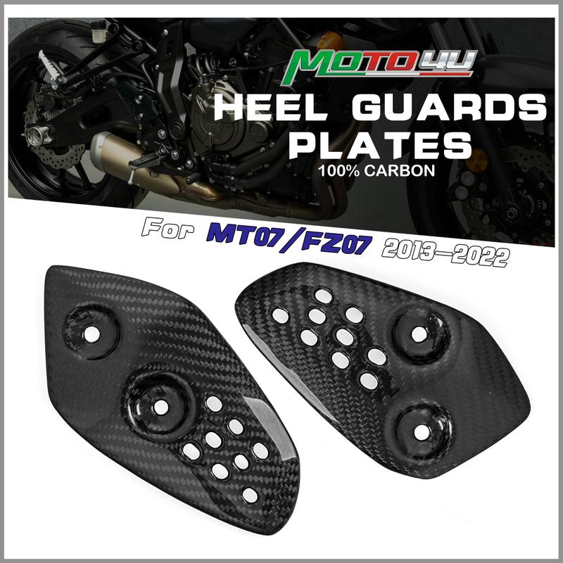 Real Carbon Fiber Motorcycle Heel Guard Rearset Plate Foot Peg Protector Overlay Gloss For Yamaha FZ-07 MT-07 MT07 2013 - 2022