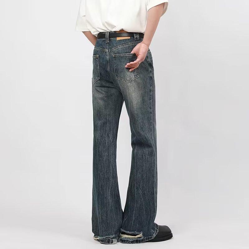 

2024 Мужские джинсы-клеш с молнией в стиле ретро и отверстиями для ног XXL синий