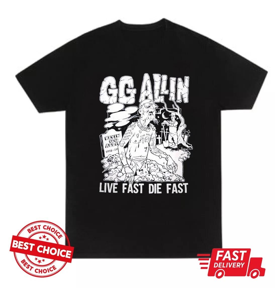 

GG ALLIN Live Fast Die Fast vintage retro t-shirt, Allin Cotto Top For Fan M
