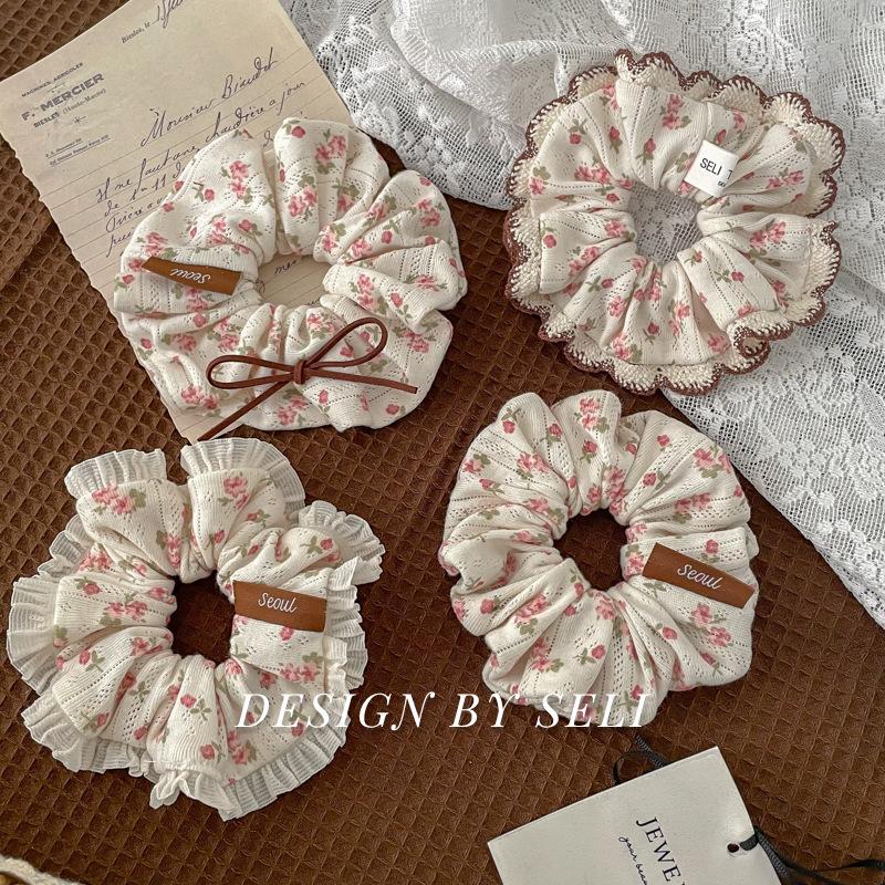 Soft Knitted Collection Autumn Winter Sweet Scrunchie Polka Dot Floral