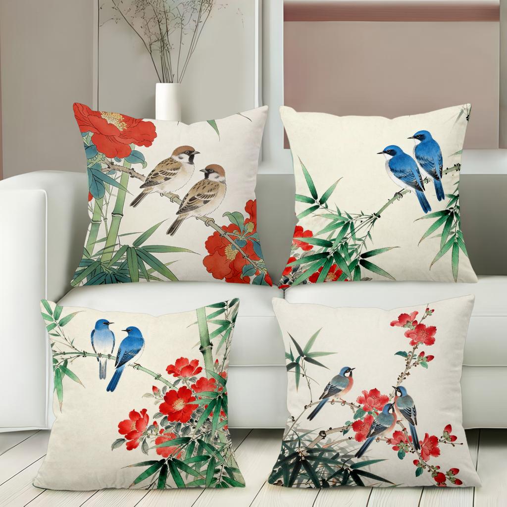 Chinesestyle Flower Bird Pillow Covers For Home Decor Polyester sofa cushion cov Headboard Pillow (Without Pillow Core