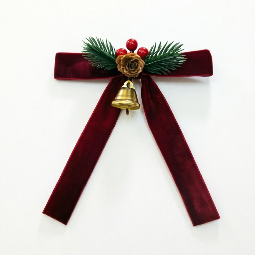 Christmas Velvet Bow & Bell Hanging Ornaments Door Decor