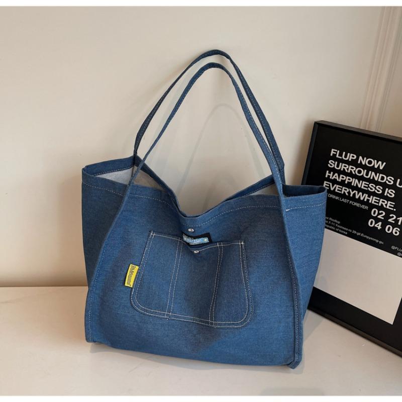 New Trendy Casual Denim Bag Women's Large-capacity Commuter Shoulder Bag Fashionable Portable Tote Bag
