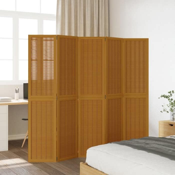 VidaXL Room Divider 5 Panels, Room Separator, Privacy Screen, Bedroom Living Room Screen, Brown Wood 358822