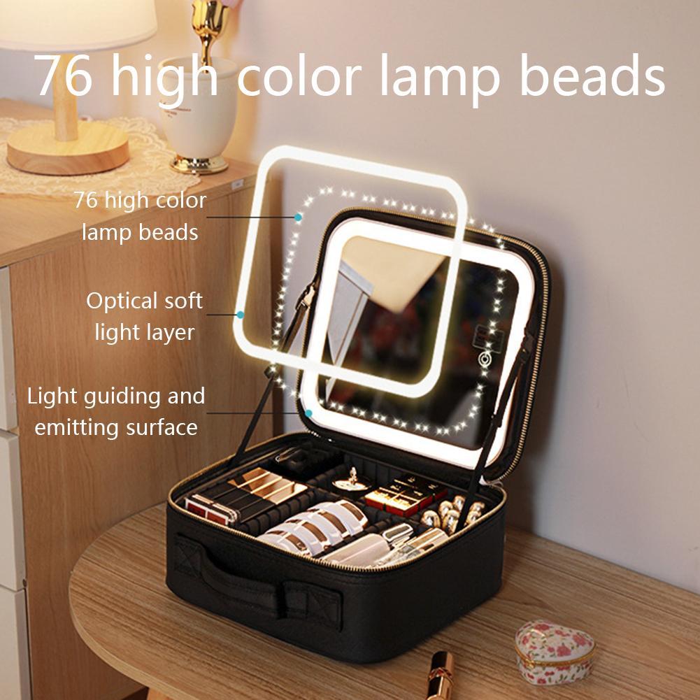 Smart LED Cosmetic Case with Mirror Cosmetic Bag Travel Makeup Bags for Women Fashion Portable Storage Bag