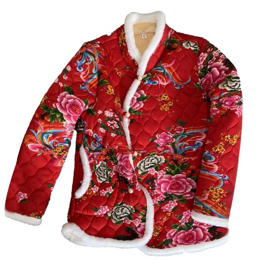 Women Winter Cotton Coat Flower Print Sleeveless Chinese Ethnic Style Color Matching Padded Thick Plush Warm Single-breasted Lady Plus Size Coat