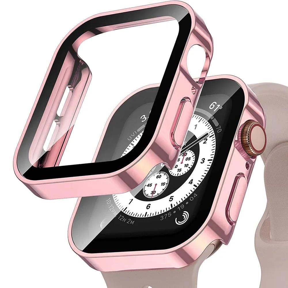 Waterproof Watch Case Glass Screen for Apple Watch Cover 40mm 44mm 41mm 45mm Frame Straight Edge Bumper IWatch Series 9 8 7 6 SE