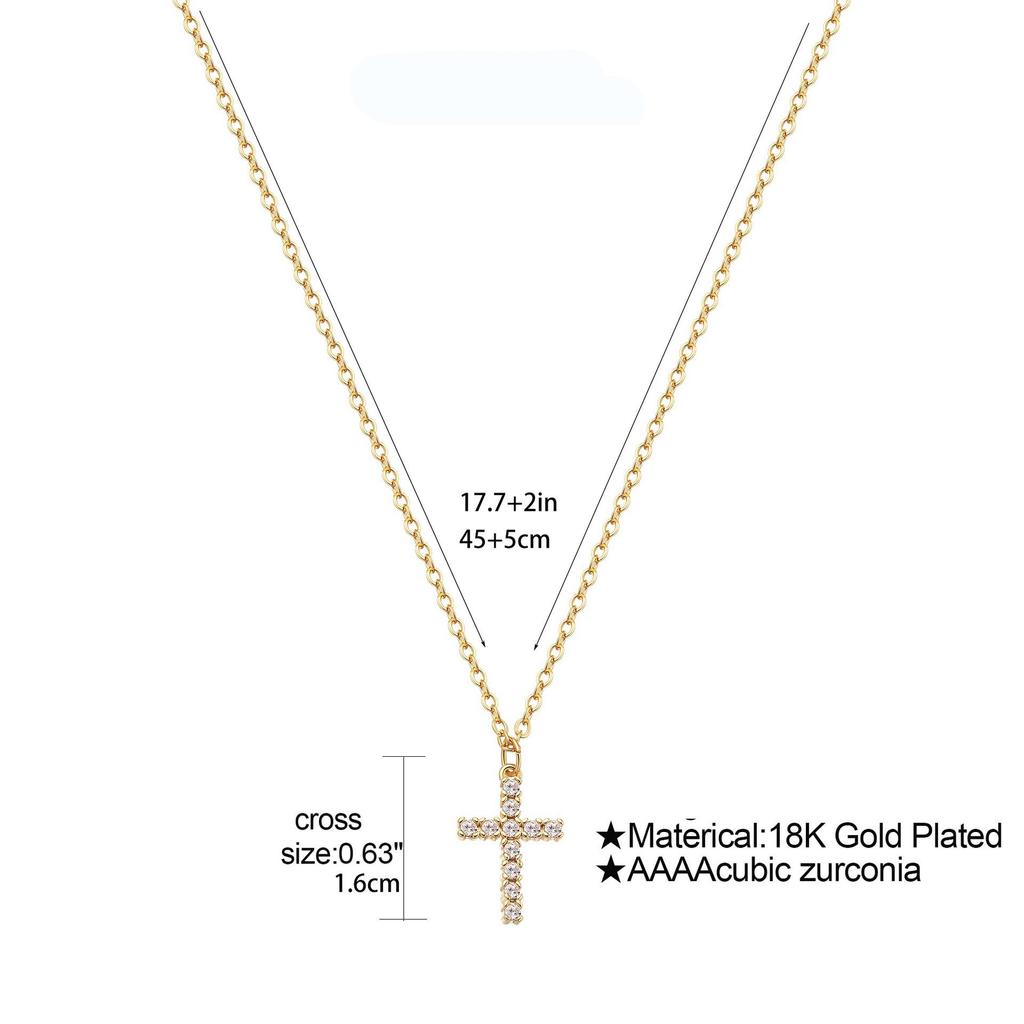 18K Gold-Plated Women's Stainless Steel Cross Necklace with CZ Zirconia