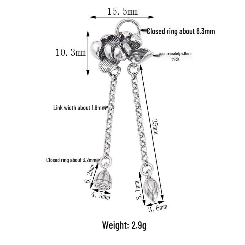 S925 Sterling Silver Lotus Tassel Pendant with Seedpod - Joyful Jewelry DIY Bracelet Component