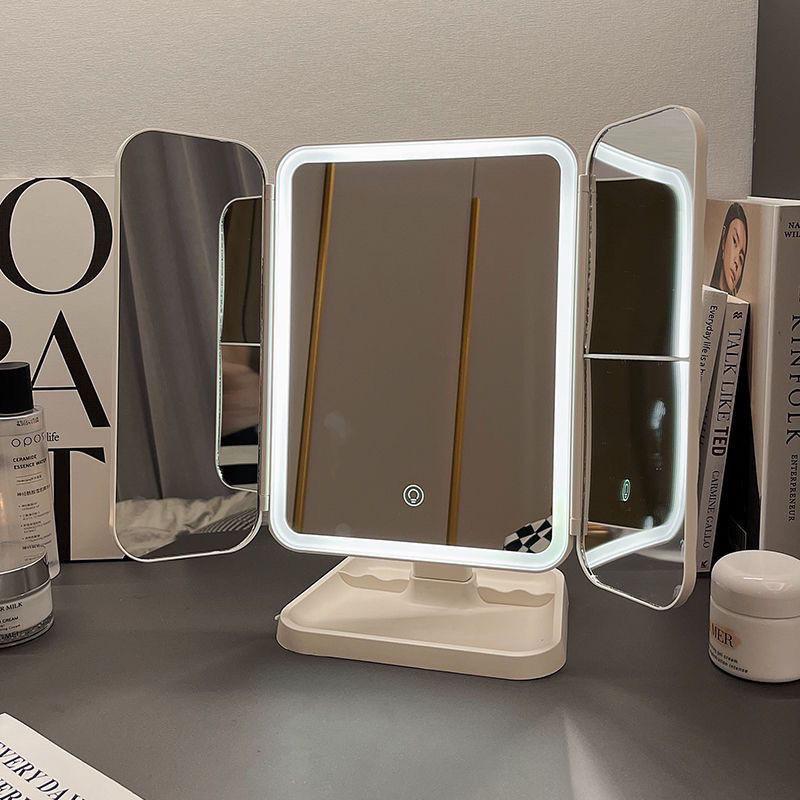 Folding Makeup Mirror LED Lights Dorm Dressing Mirror Beauty Light Up Your Fill Light 270° Smart Complementary Makeup Mirror