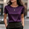 Top de satin pentru femei, nou, cu mânecă scurtă, gât rotund, bluză casual largă