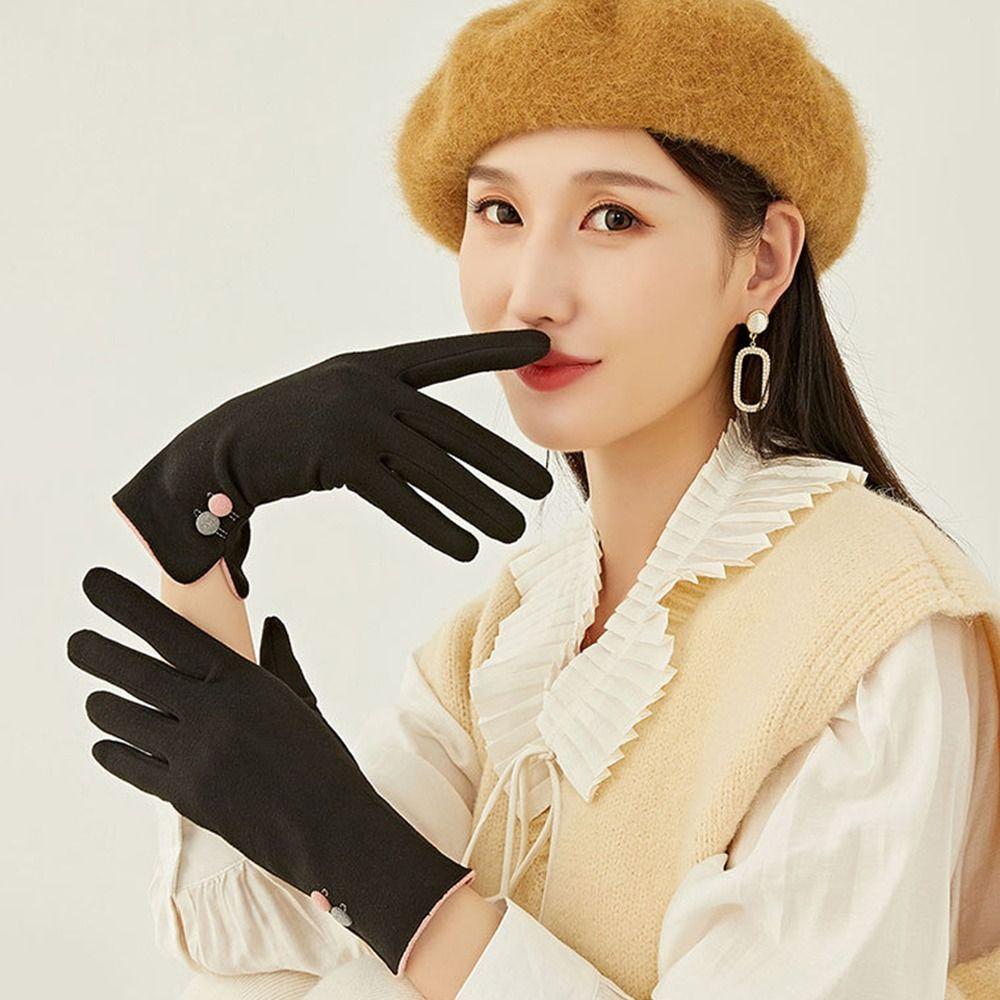 Thickened All Finger Gloves Thin Velvet Mittens Daily Cycling Driving Gloves  for Autumn Winter