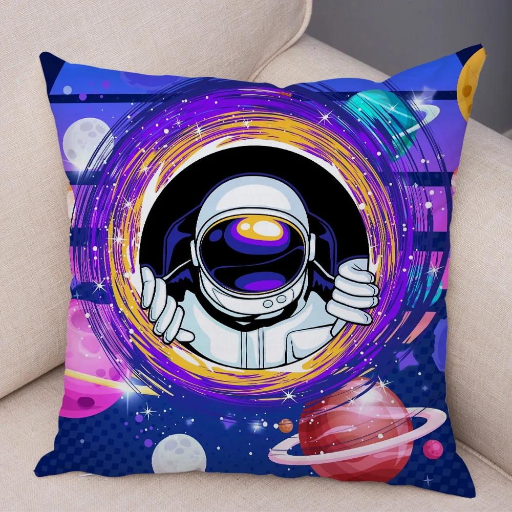 Cartoon Astronauten Kissenbezug Weicher Plüsch Dekor Kosmischer Himmel Kissenbezug für Sofa Zuhause Auto Doppelseitiger Druck Kissenhülle Kinderzimmer