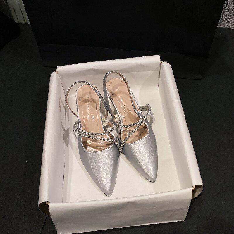

Korean Version Pointed Toe High Heels Women s Foreign Style 2025 Explosive Temperament Sandals 40 серебряный