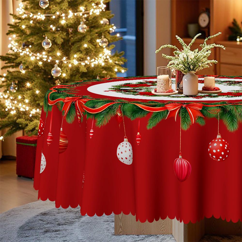 Christmas Tablecloth Holiday Decoration, Red Round Tablecloth Waterproof Table Cloth, Festive Table Flag Light Luxury Cover Cloth