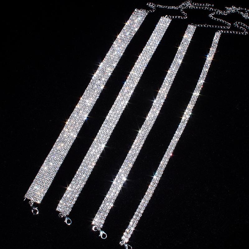 

European & American Multi-Row Diamond Choker Necklace - Stylish, Shiny Clavicle Chain for Women & Influencers
