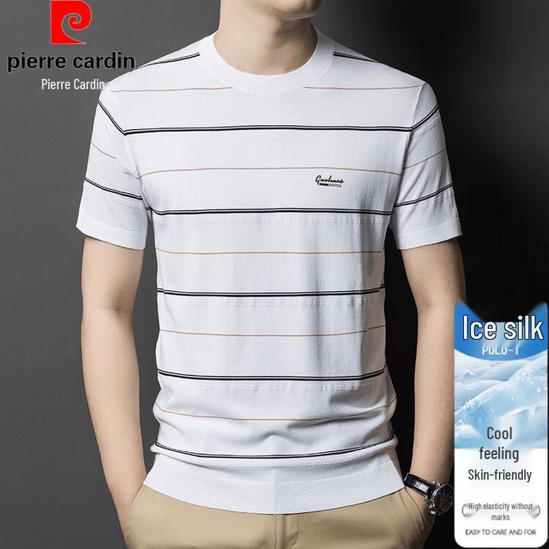 

Pierre Cardin Men s Striped Ice Silk Knit Short Sleeve T-Shirt 125