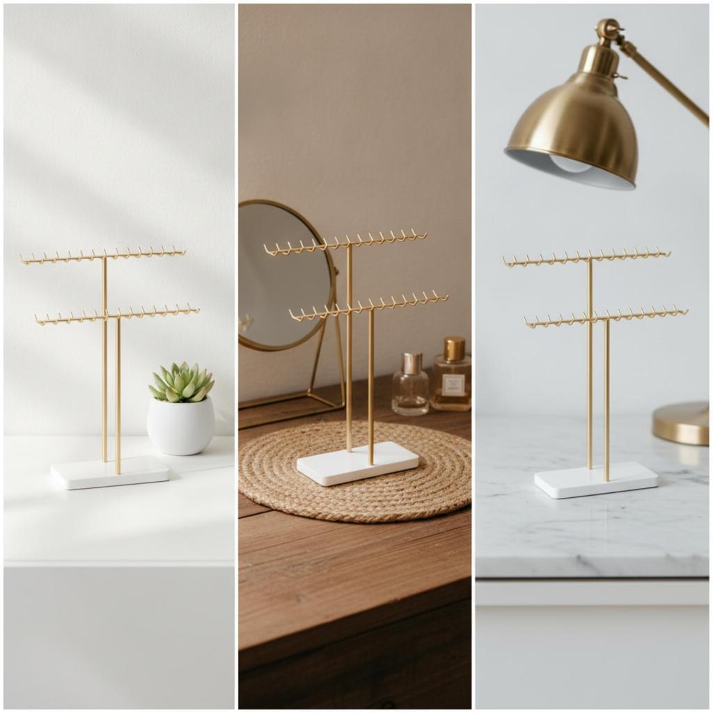 Jewelry Display Stand with Metal Frame Double Rail Base Stable Necklace Holder