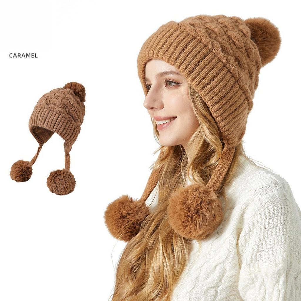 Thickened, Woolen Hat, Women's Hat, Velvet Hat, Outdoor Hat, Warm Hat, Wool Ball, Knitted Hat