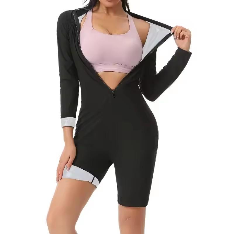 Women Sauna Suit Set Fat Burning Slimming Bodysuit Weight Loss Body Shaper Gym Workout Shaping Sportswear